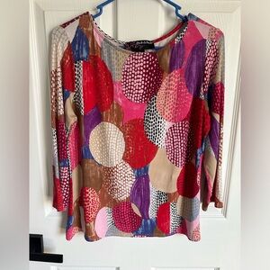 Peck & Peck Women’s Shirt Multi Colored Top Size M Viscose Blouse Circle Design